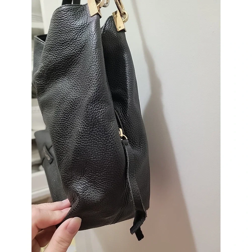 Vince Camuto Hobo Bag in Black Pebbled Leather Handbag Purse.  Gold Hardware